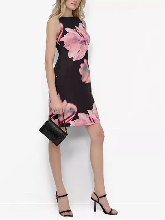 Dkny Dresses & Skirts - DKNY Black Mini Dress with Pink Floral Print